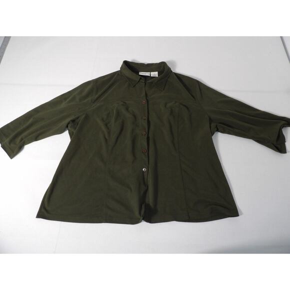 Vtg Kathy Ireland Plus 2X Faux Suede Blouse Shirt Top Olive Green Button Up Coll - Picture 3 of 9